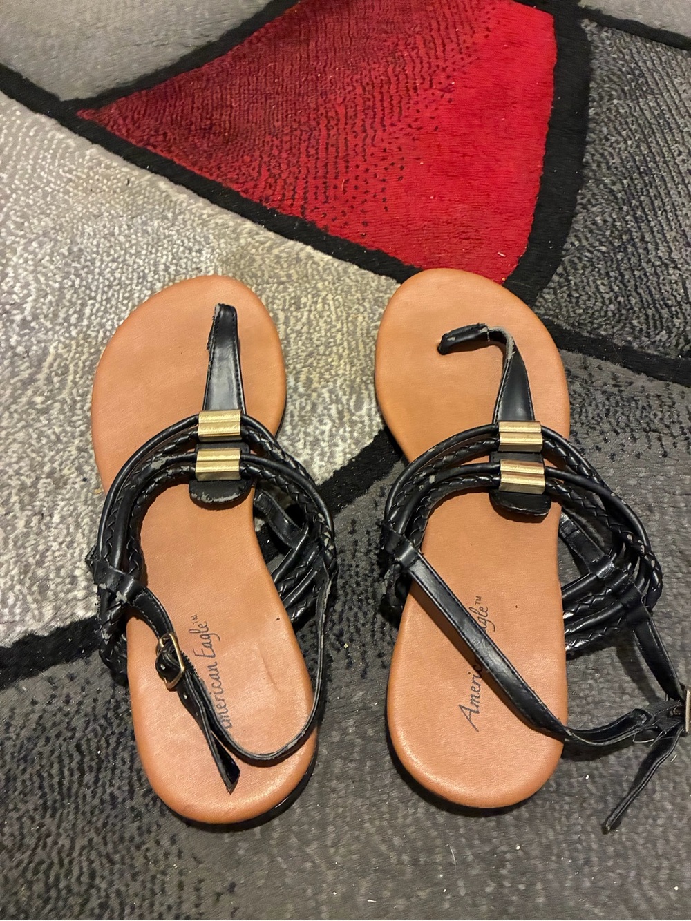 American Eagle Outfitters Black Braided Toe-Ring Sandals
